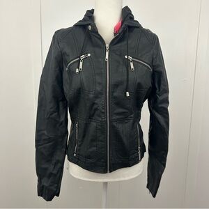 Jou Jou womens black faux leather jacket Y2K size L